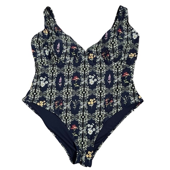 Agua Bendita x Target Navy Blue Floral Tile Cheeky One Piece Swimsuit - Picture 5 of 16